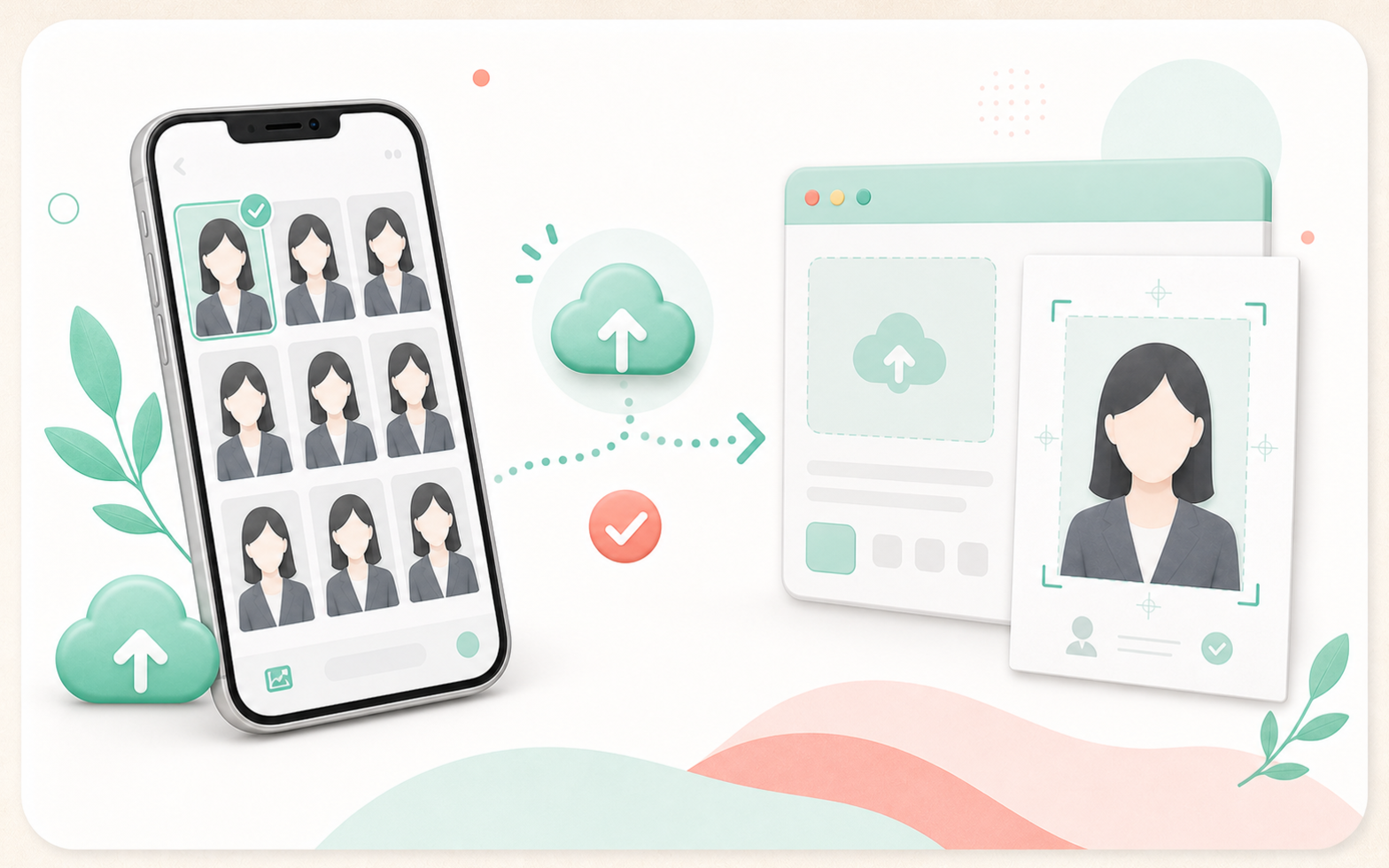 スマホ写真をアップロードしてビザ写真を作成